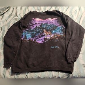 VTG‎ Habitat Wolf Lightning Mountains All Over Print Sweatshirt Men's Size XL